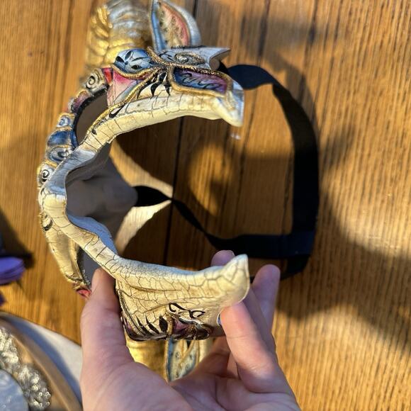 Gold Horns Devil Demon w/ Mystical Venetian Costume Party Cosplay Part Mask READ - Picture 13 of 15